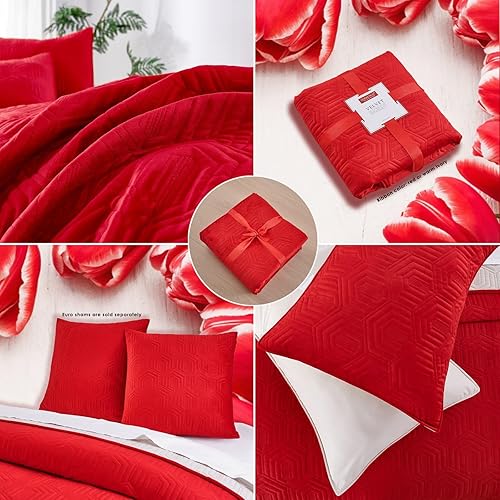 Miniatura 10 de Querencia Juego de edredón de terciopelo de lujo tamaño Queen, edredón beige tostado, edredón geométrico acolchado, colcha bordada, ropa de cama