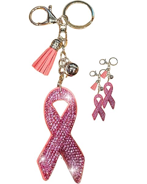 Popfizzy Breast Cancer Keychain, Bling Breast Cancer Gifts for Woman, Pink Ribbon Breast Cancer Awareness Accessories