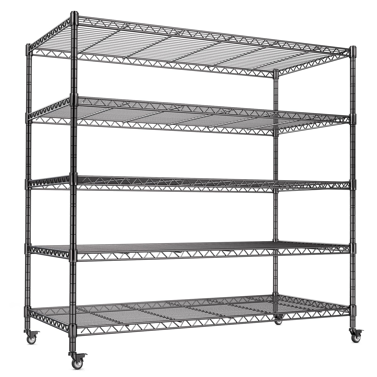 AIRAJ 5 Tier Shelving Unit,Heavy Duty Storage Shelves,Garage Shelving Units and Storage,1400 KG Metal Shelving Unit,Rolling Storage Rack with Wheels, Adjustable Shelves & Leveling Feet,116x41x182cm