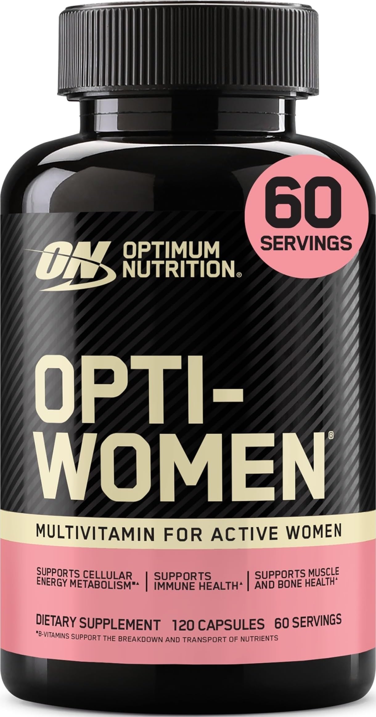 Optimum Nutrition Opti-Women Daily Multivitamin Supplement, 120Ct | Multivitamin for Active Women, 22 Vitamins & Minerals, Calcium, Iron, Folate, Vegetarian Vcaps, Easy-to-Swallow Capsules
