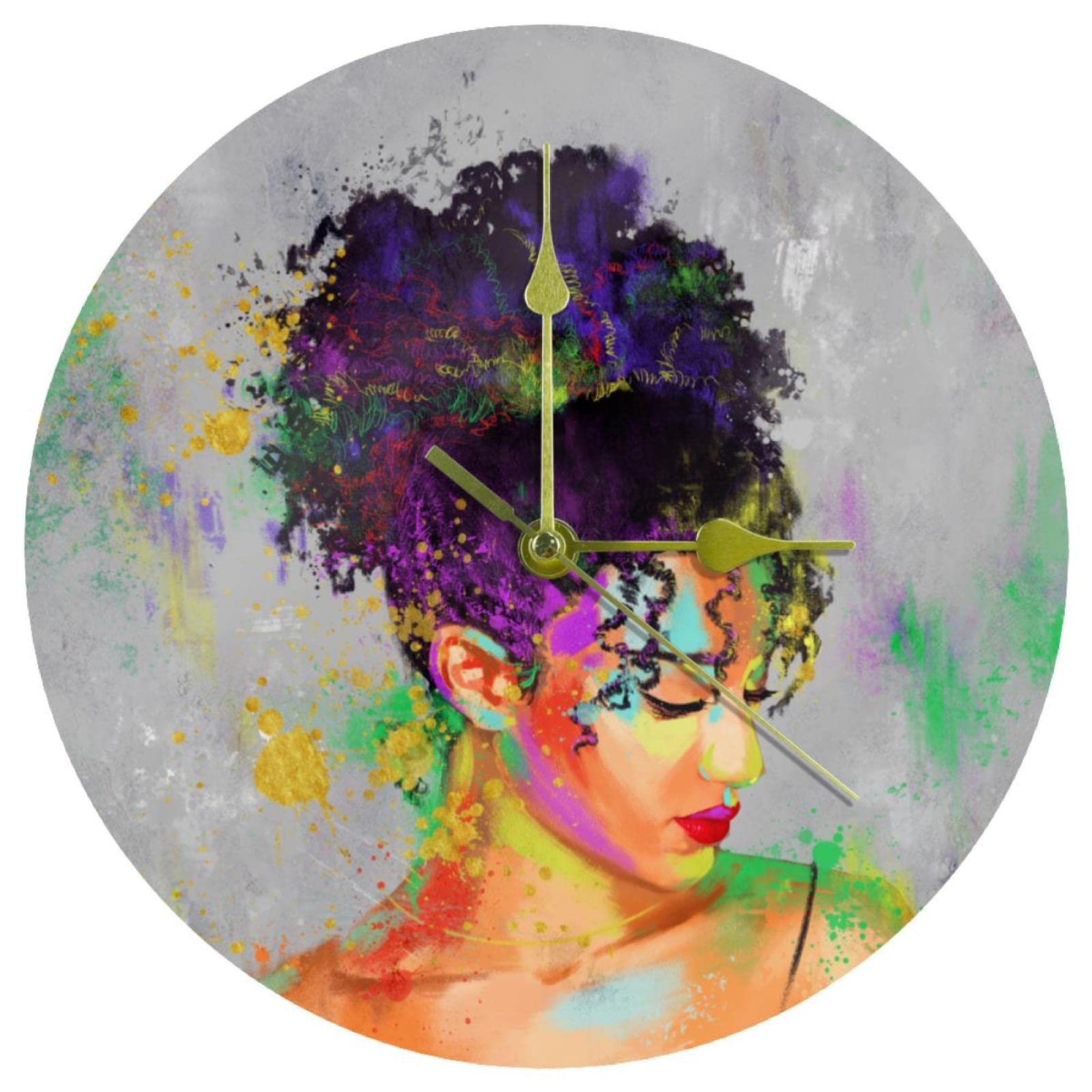 Horloge en acrylique motif femme africaine style peinture à l'huile 24cm