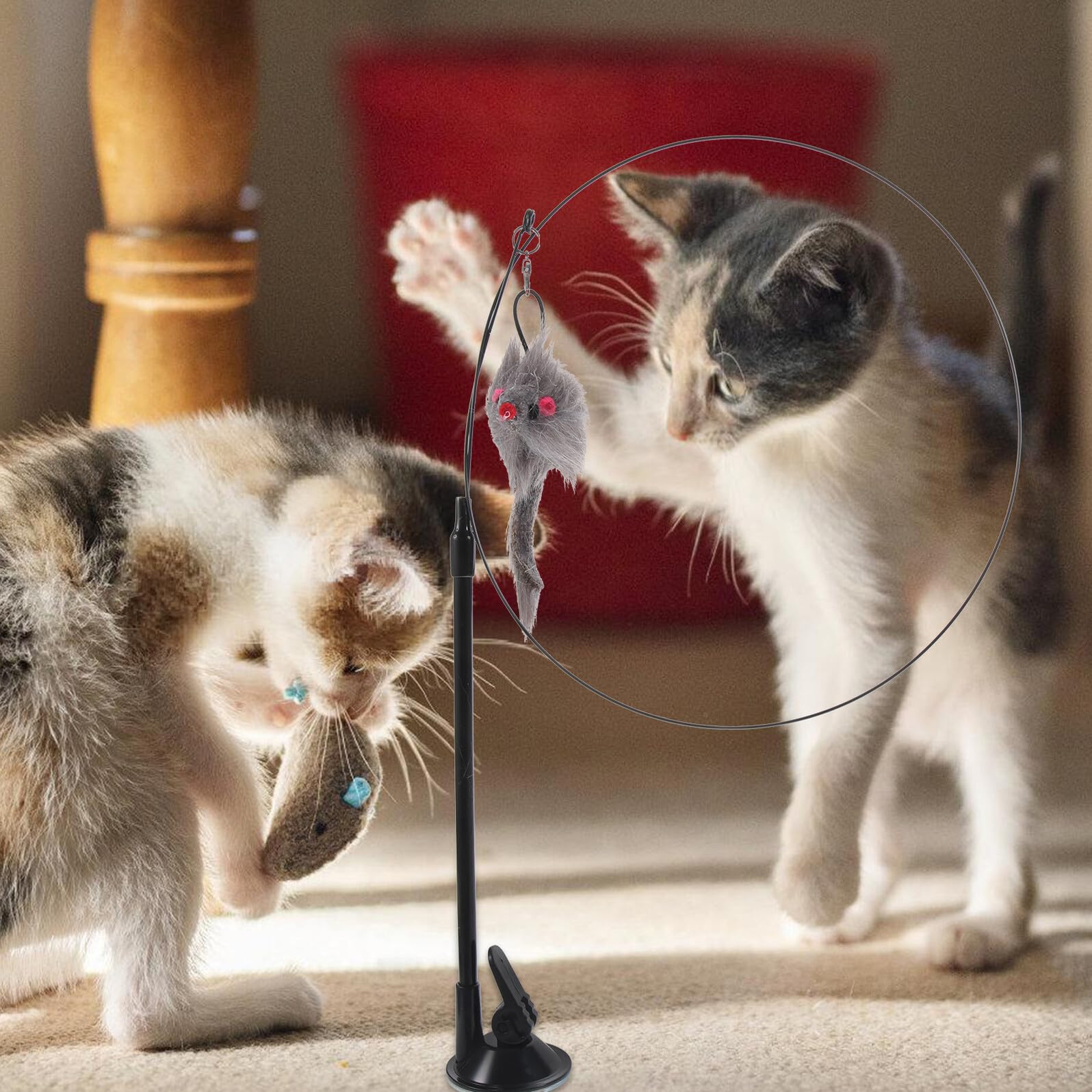 Milisten Interactif pour Chat Intérieur avec Canne à Amovible et Ventouse Stimule Curiosité des et Adultes