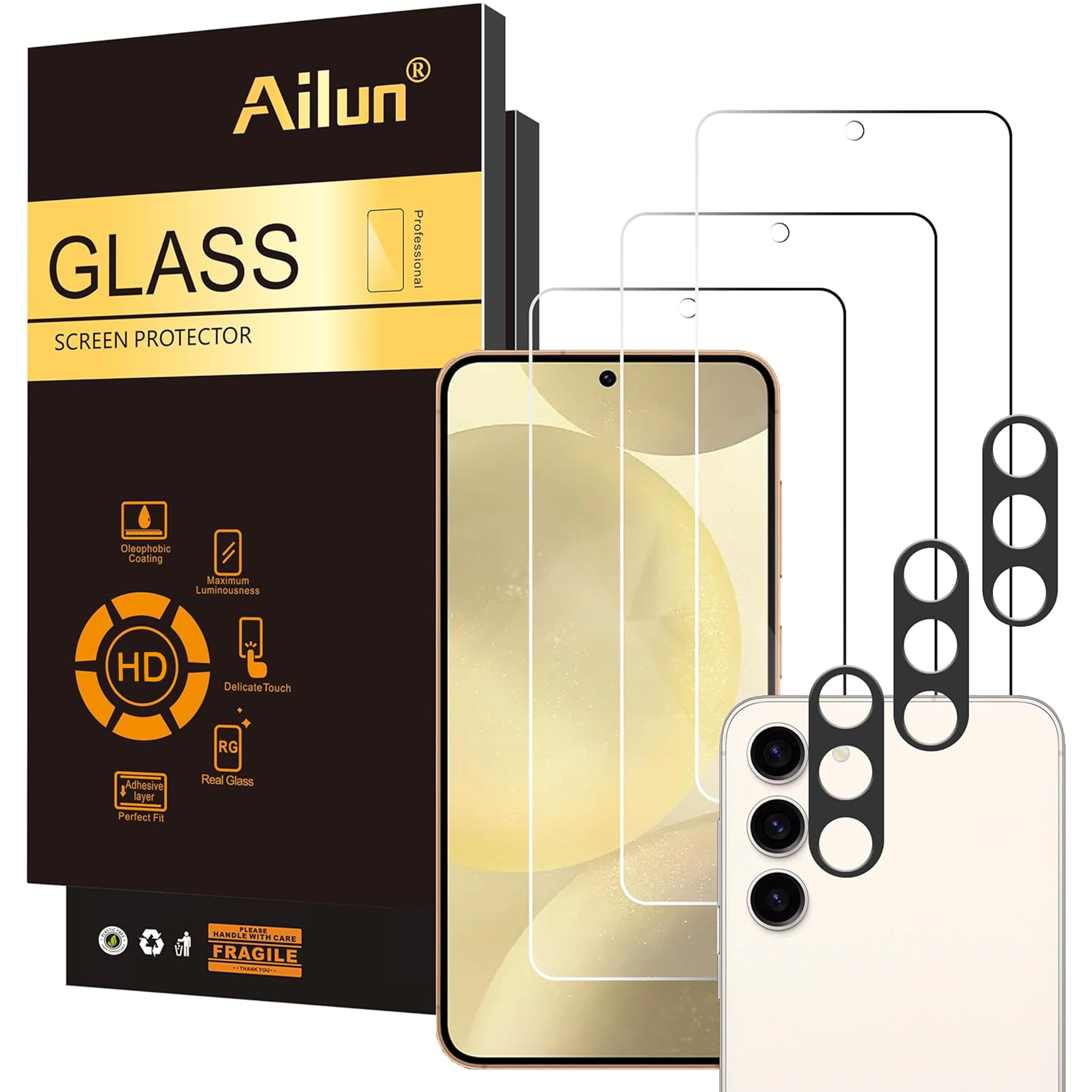 Photo 1 of Ailun Screen Protector + Camera Lens Protector for Galaxy S24, 3+3 Pack