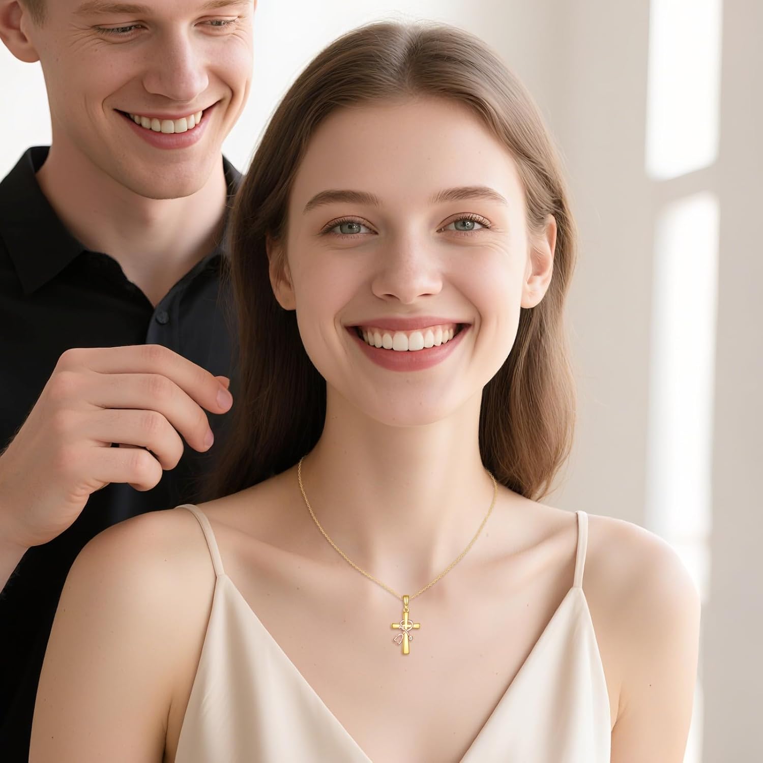 ELFRONT 14k Solid Gold Stethoscope Cross Necklace 14k Real Gold Stethoscope Nurse Pendant Necklaces Jewelry Gifts For Women Her, Doctor Nursing Medical School Graduation Gift