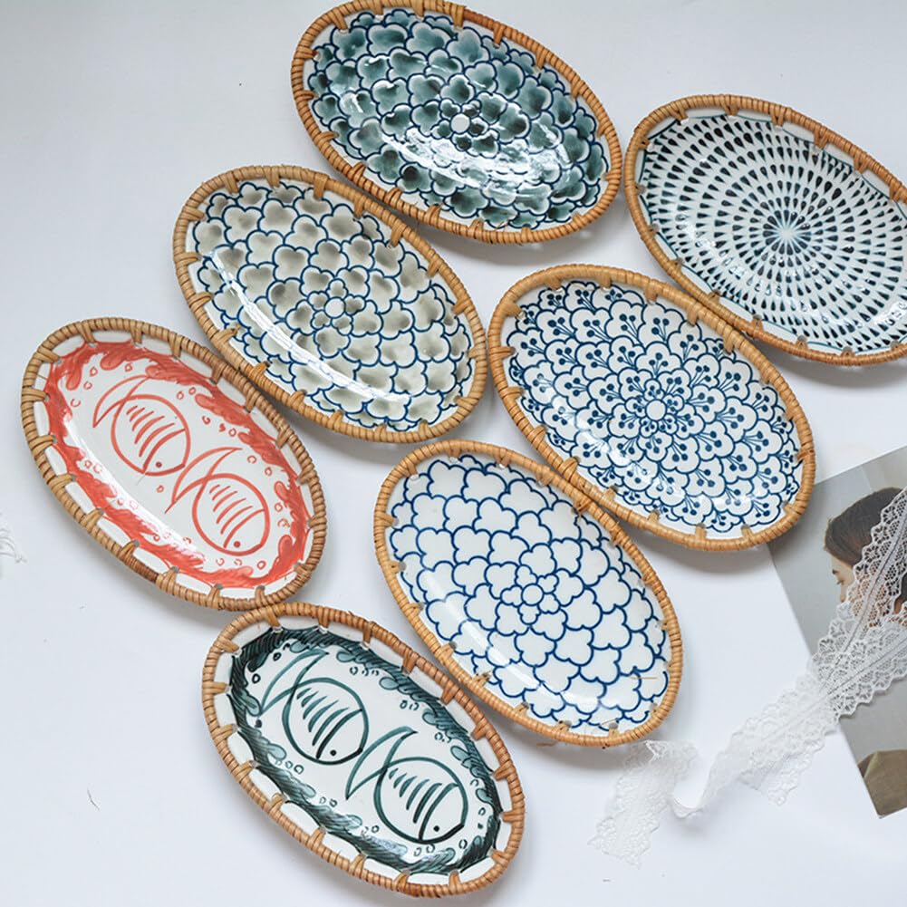 Cesto Portaoggetti in Rattan Intrecciato a Mano Cesti Di Frutta in Rattan Cesto Pane Vimini Vassoio in Tessuto Ovali, Piccolo Contenitore Decorativo Per La Casa Per Tavolino Feste Cena