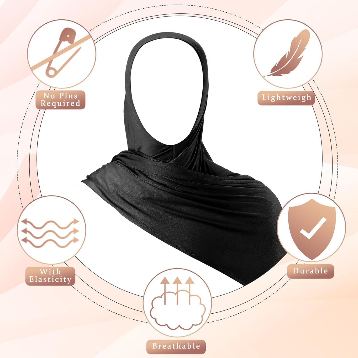 Handepo 6 Pcs Instant Jersey Hijab for Women Muslim Head Scarf Lightweight Long Soft Hijab Shawl Stretch Scarf Wrap