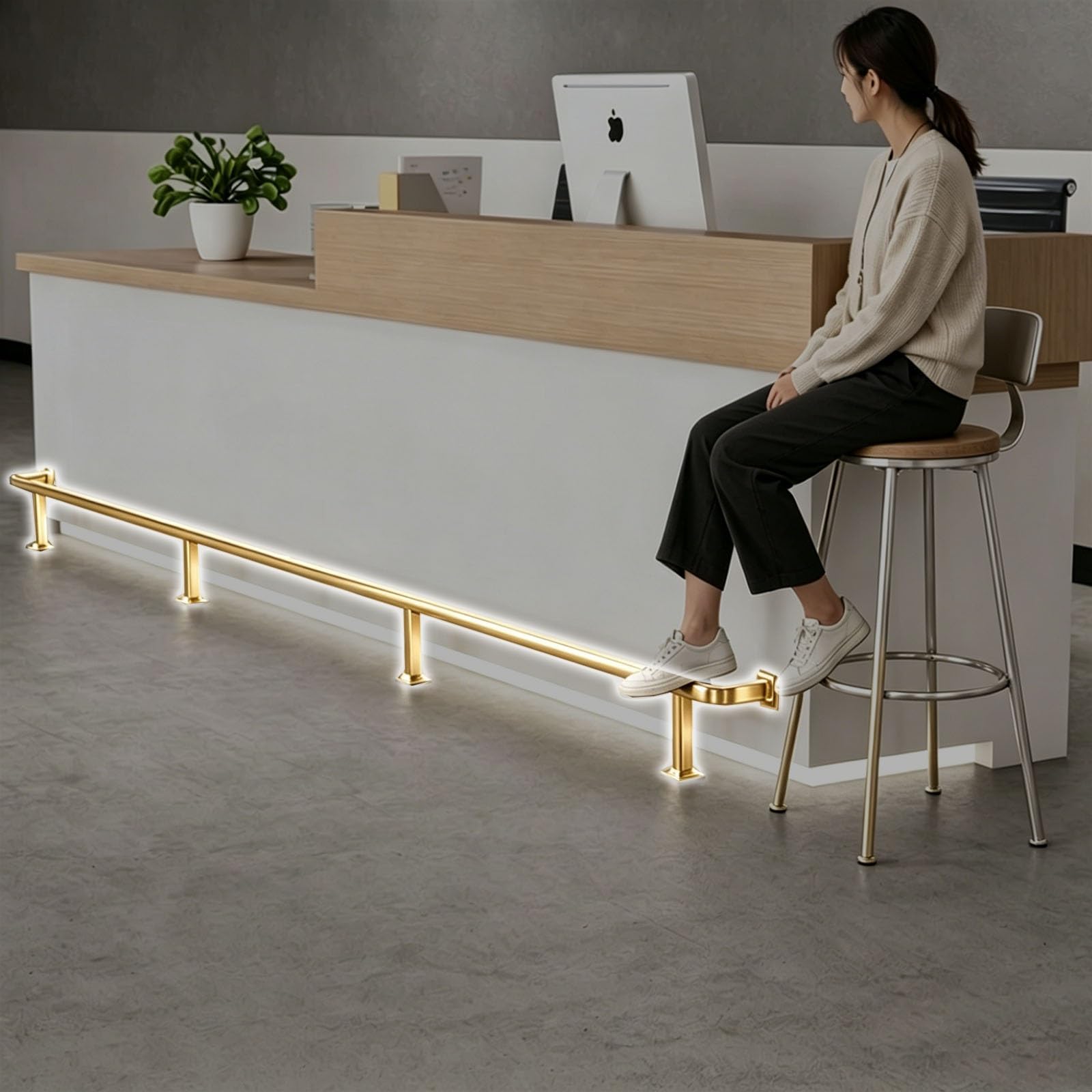 HDYZJQ Metal Bar Foot Rail, Combination Wall & Floor Mount Foot Rest Rail for Kitchen Island/Dining Table, Modular Under Counter Foot Rest Tubing Railing(Gold,200cm/6.6ft)
