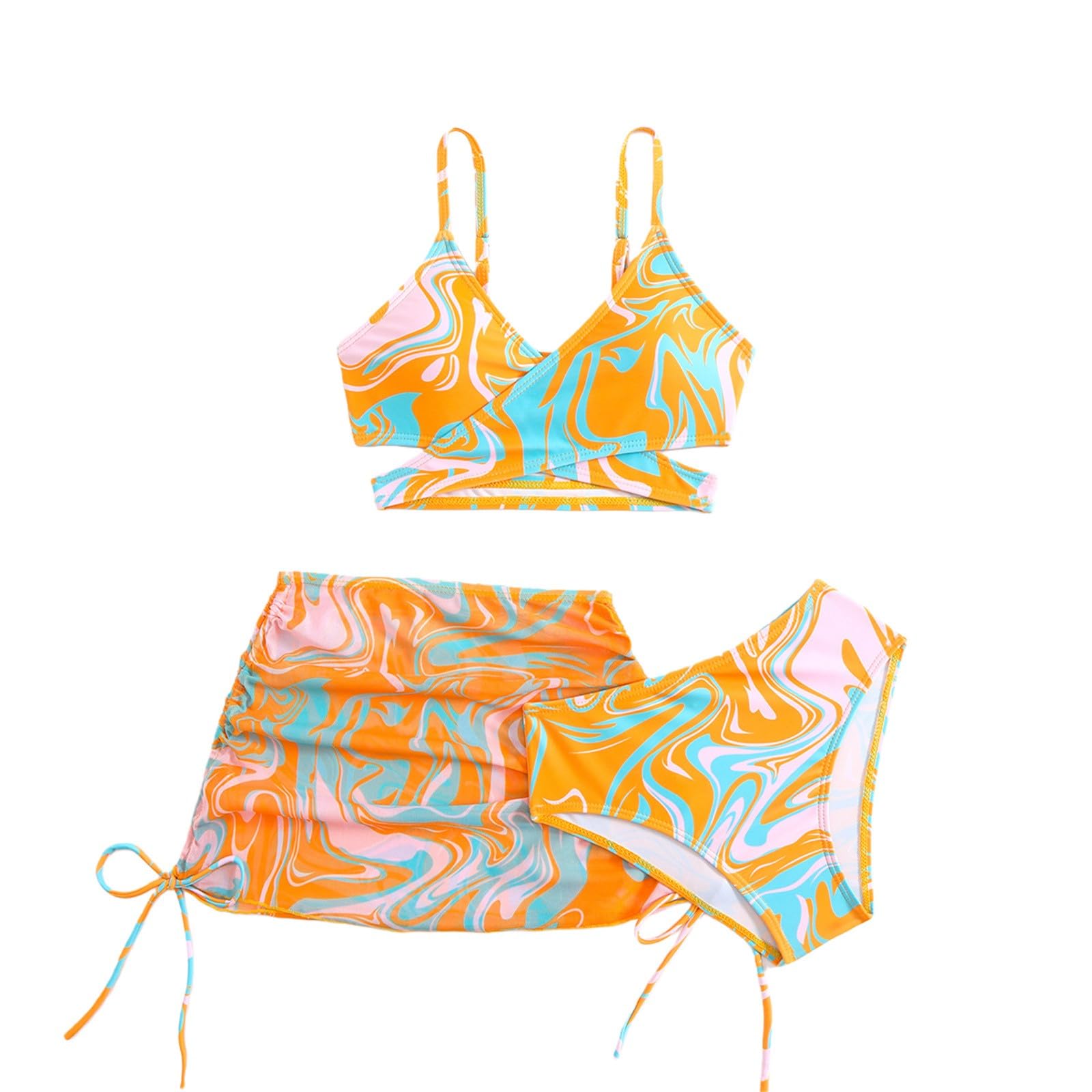 Genérico bañador niña,Bikini niña,Conjunto de de 3 Piezas con Efecto Tie-Dye para niñas. Traje de baño Tie-Dye con Falda para Cubrir. Niña 8 Años