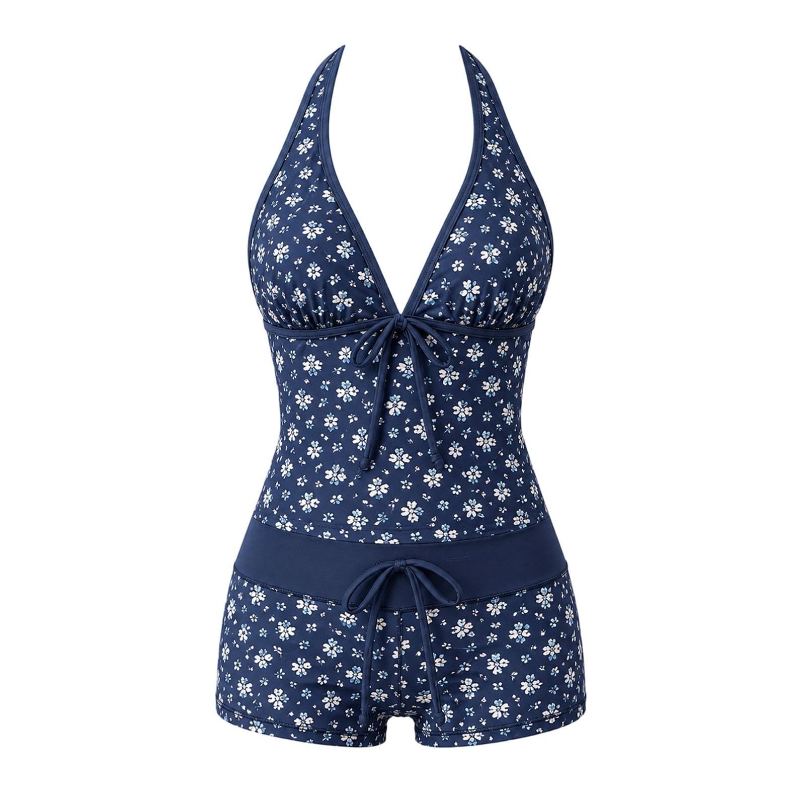 Tankini Y2K Polka Dot Halterneck Top Boyshorts Bikinis Sets for Women UK
