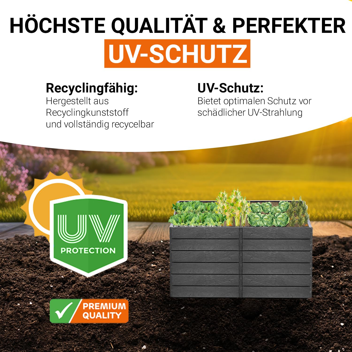 Garantia Ergo Quadro 2 L 75 Hochbeet - Stone ergonomisches Gartenhochbeet aus Kunststoff - Stecksystem mit Bewässerung für Gemüse Kräuter und Blumen - für Garten Terrasse und Außenbereich