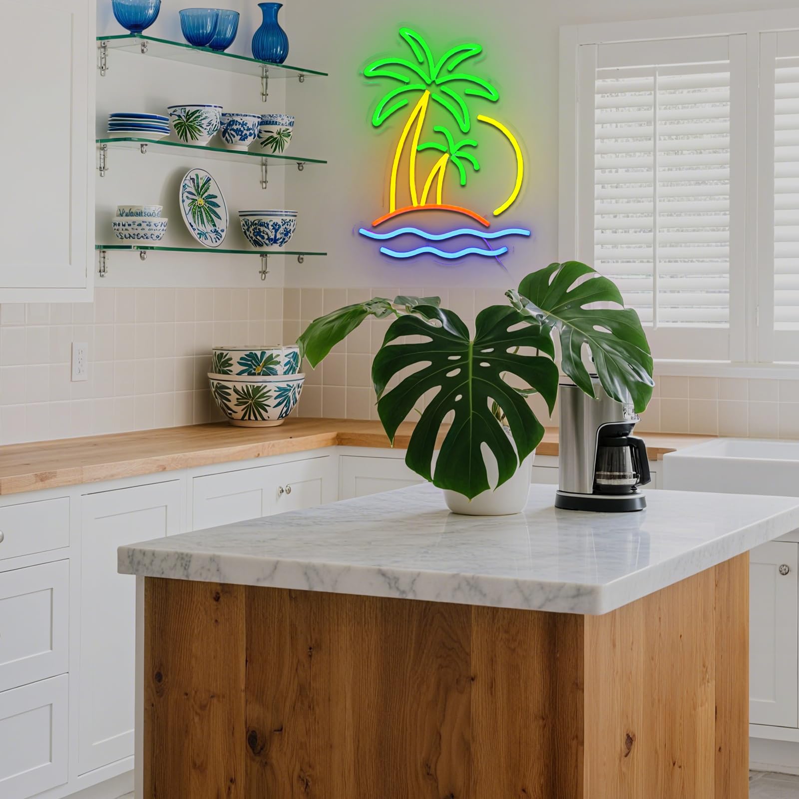 Panneau Tropical Palme Néon Cocotier Néon LED Panneau Mural Plage Surf Néon USB Panneau LED pour Bar à Bière Chambre à Coucher Café Club Professionnel Maison Pub Fête Décorations