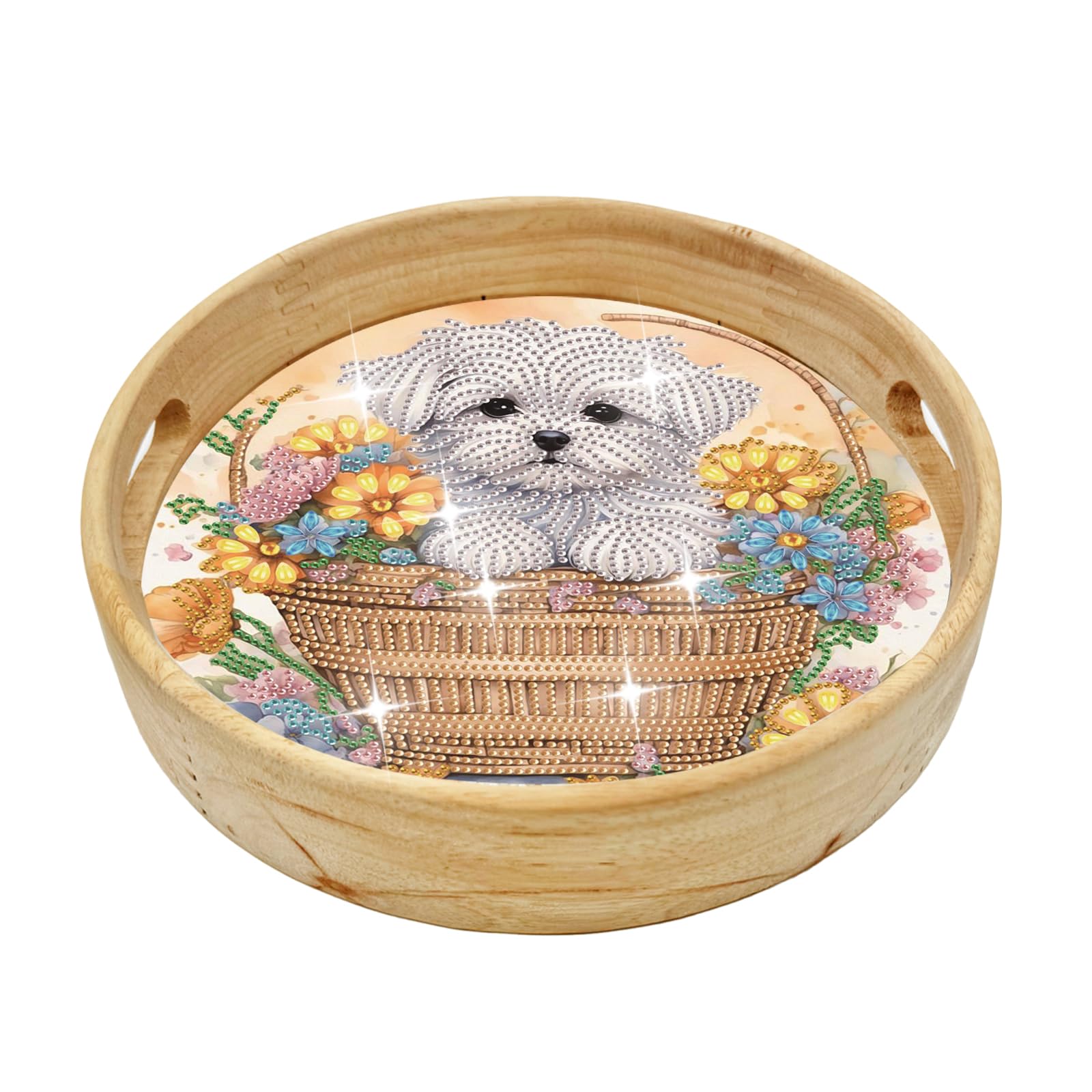 ShuoBeiter DIY 5D Diamond Art Painting Handmade Wooden Tray Dinner Plate DIY Diamond Painting Kits for Adults Round 21.5cm/8.5inch(S2)