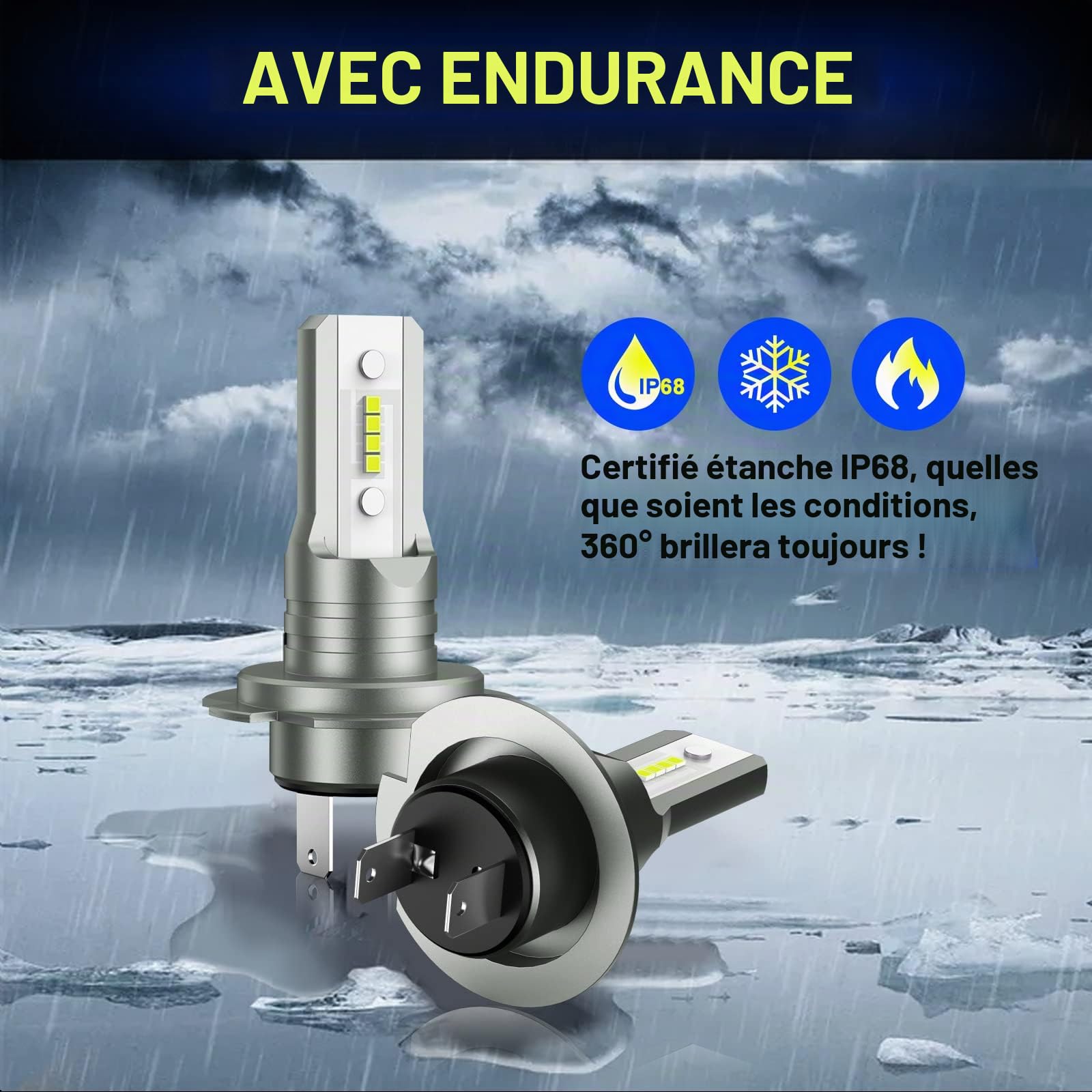 Sycreek Ampoule H1+H7 LED,22000 LM 6500K Blanc Extrêmement Brillant Phare LED, IP68 Étanche Tout-en-un Kit de Conversion Plug and Play，2 H1 Ampoule+2 H7 Ampoule