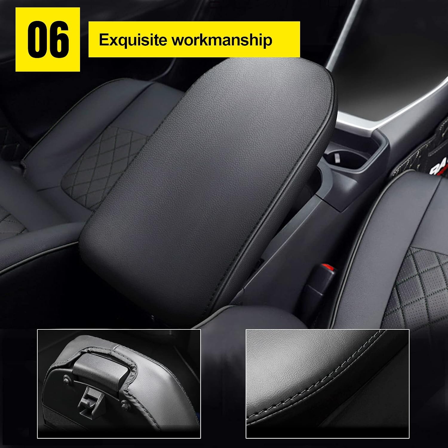 Car Floor Mats & Armrest Cover for Toyota Rav4 SUV 2013-2018, All Weather Automotive Floor Mats & Armrest Cover,1st & 2nd Row Full Set Floor Liners, Anti Skid Car Mats (Not for Hybrid)-Black