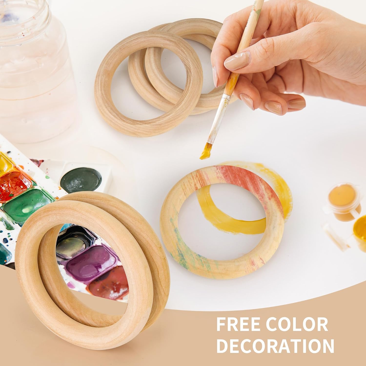 60 Pcs Wooden Rings for Craft, 3 Inch/70 mm Unfinished Wood Rings, Macrame Wooden Rings for Craft DIY Ring Jewelry Making