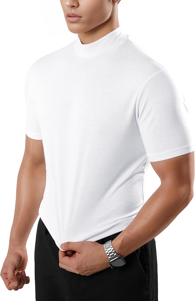 Ohoo Mens Short Sleeve Mock Turtleneck Basic Tops