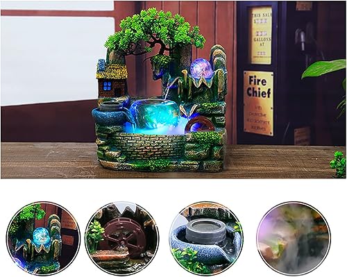 Miniatura 6 de Fuente de cascada para interiores con luces LED y atomizador, fuente de relajación, fuente de agua de meditación zen con bomba automática para