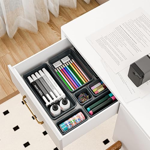 Miniatura 4 de BYCY Juego de 38 separadores de bandejas organizadoras de cajones de escritorio entrelazadas, separador organizador de escritorio negro de plástico,