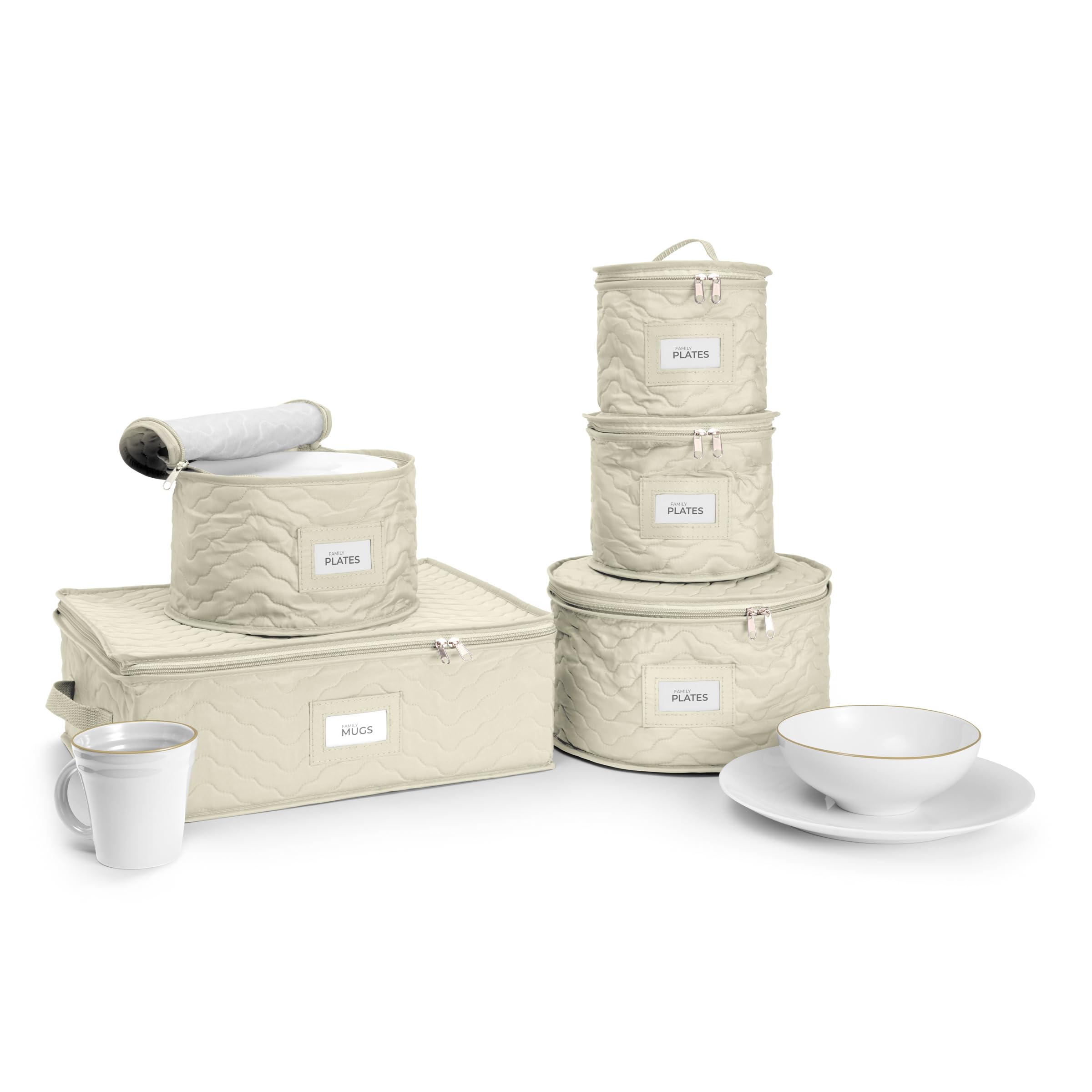 Sorbus China Storage Containers - 5 Pc Quilted Set for Moving & Transporting Dinnerware, Dishes, Round Plates, Glassware, Cups & Mugs with Felt Plate Protectors - Fine China Glass, Plate Storage Cases