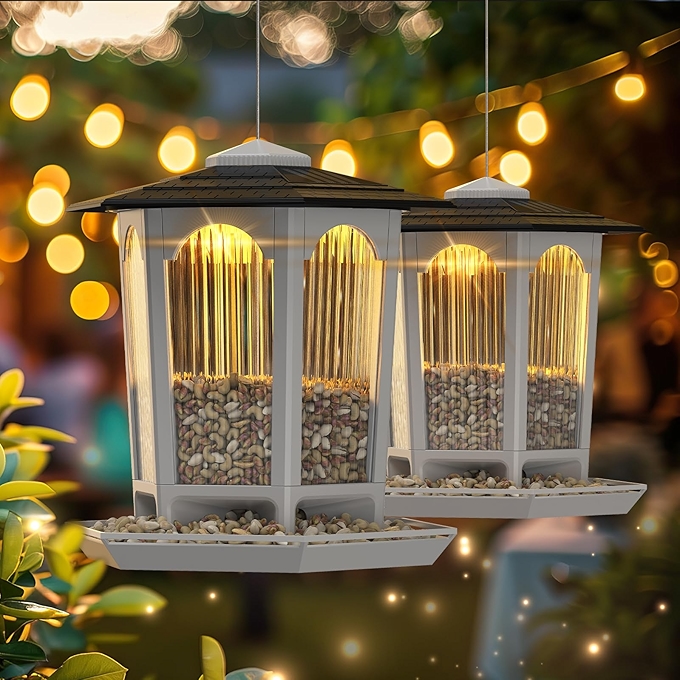 太阳能鸟食器户外悬挂，吸引野生鸟类和火红鸟，简约优雅园艺装饰礼品