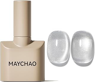 MAYCHAO 15ML Cat Eye Gel Nail Polish 1Pc Silver Magnetic Nail Polish with Magnet Soak off Holographic Cat Eye Gel Polish for Nail Art Manicure Salon DIY at Home