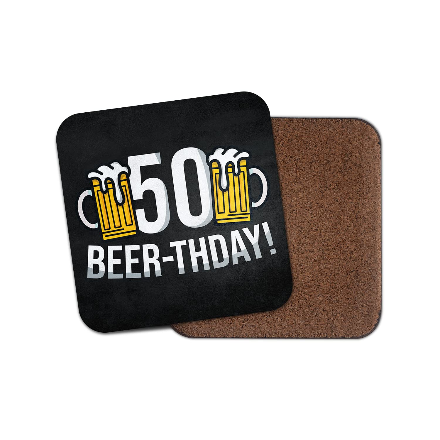 Square Single Coaster - Happy Birthday 50 50th Fifty Beer Funny Dad Men Gift #77819