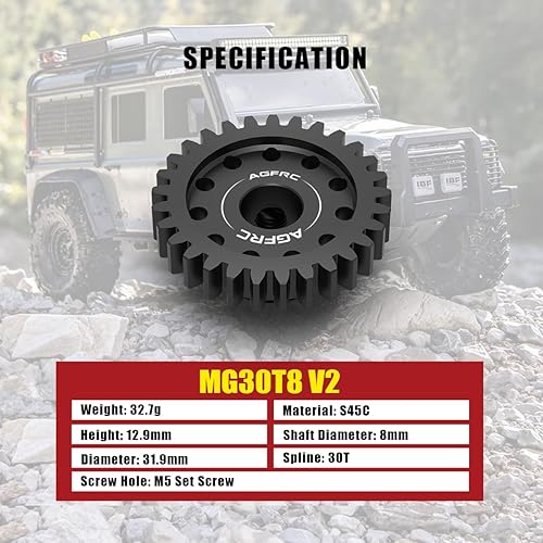 Miniatura 3 de AGFRC Engranaje de motor de piñón de acero endurecido 8MM MOD1 30T RC para carreras de alta velocidad y aplicaciones de carreras de arrastre Parte