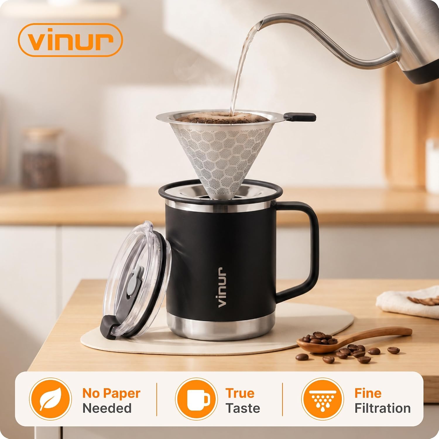 Pour Over Coffee Maker-12 oz Insulated Mug With Stainless Steel Filter image 2