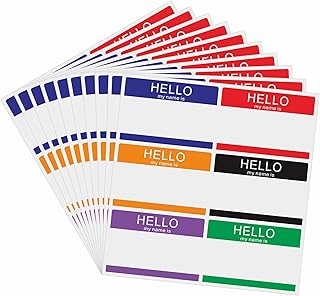 60 Pcs Hello My Name is Stickers Bright Colorful Trendy Name Badge Tag Labels for Office, Meeting,Party and Mailing 3-1/2 × 2-3/8 Inch - 6 Color Per Sheet,10 Sheets(Style A)