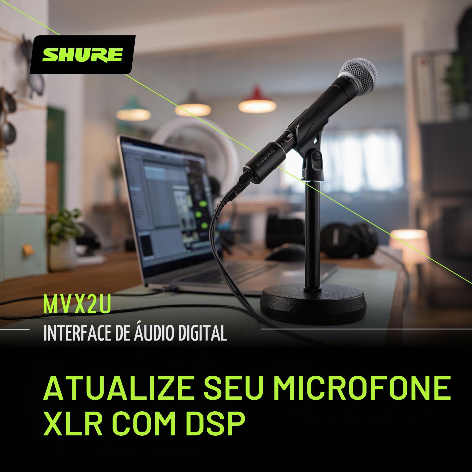 Shure MVX2U Interface de áudio digital XLR para USB, entrada para