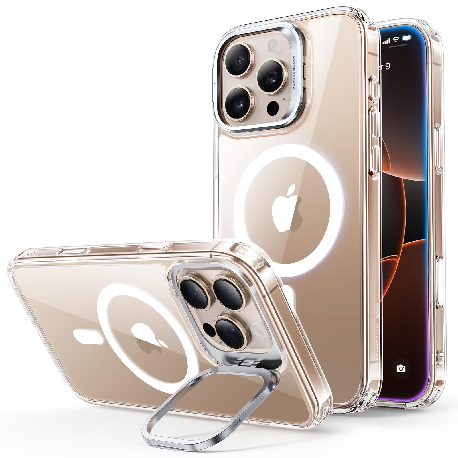 ESR für iPhone 16 Pro Max Hülle [Kamerasteuerung] Kompatibel mit MagSafe [Versteck Robust Ständer] Militärschutz Handyhülle für iPhone 16 Pro Max Stoßfest Kratzfest Schutzhülle Case, Klar