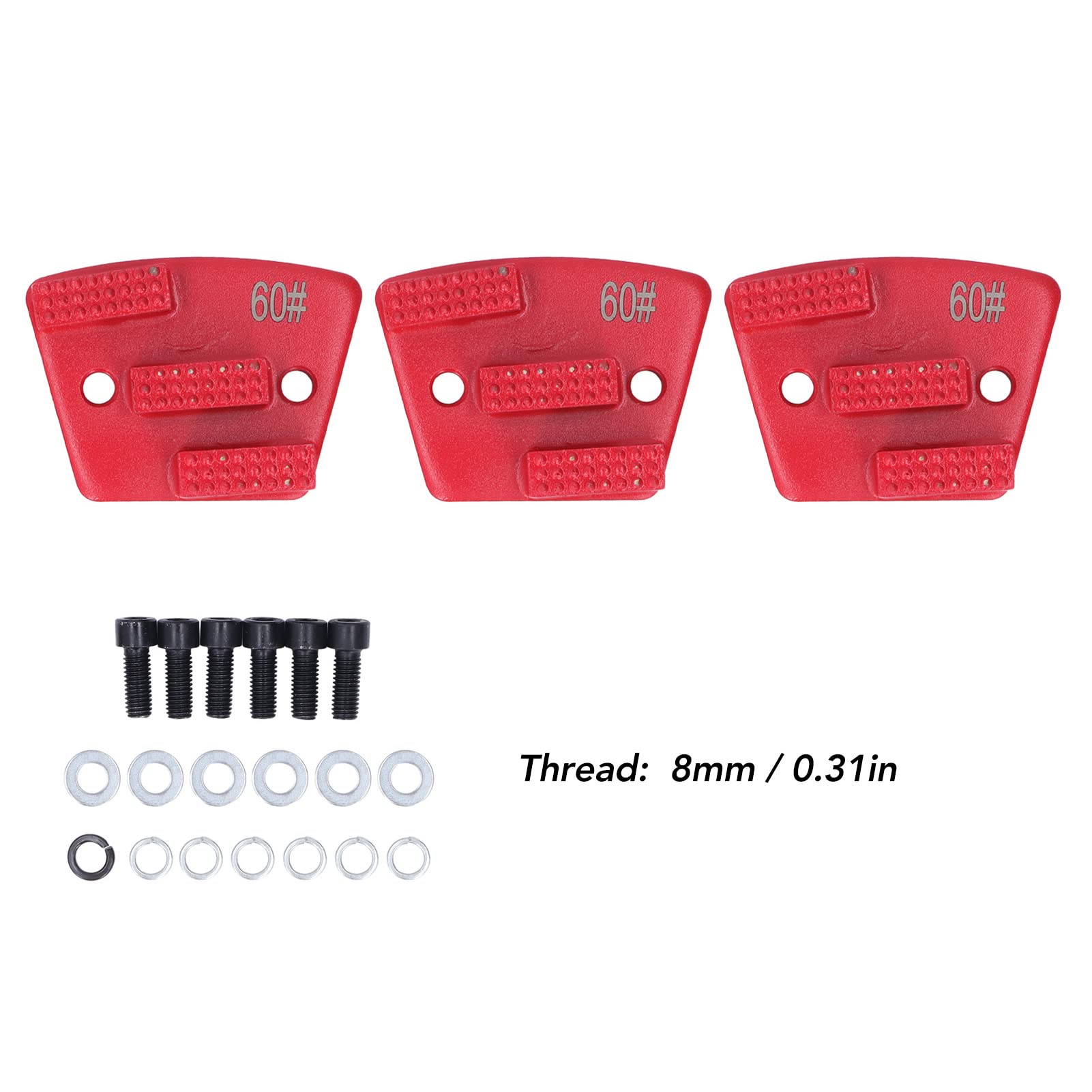 Diamentowe tarcze szlifierskie, Buty do szlifowania diamentów 3szt. Czerwony Grit60 3Teeth2Holes 30x10x10mm 8mmGwint Trapezowy