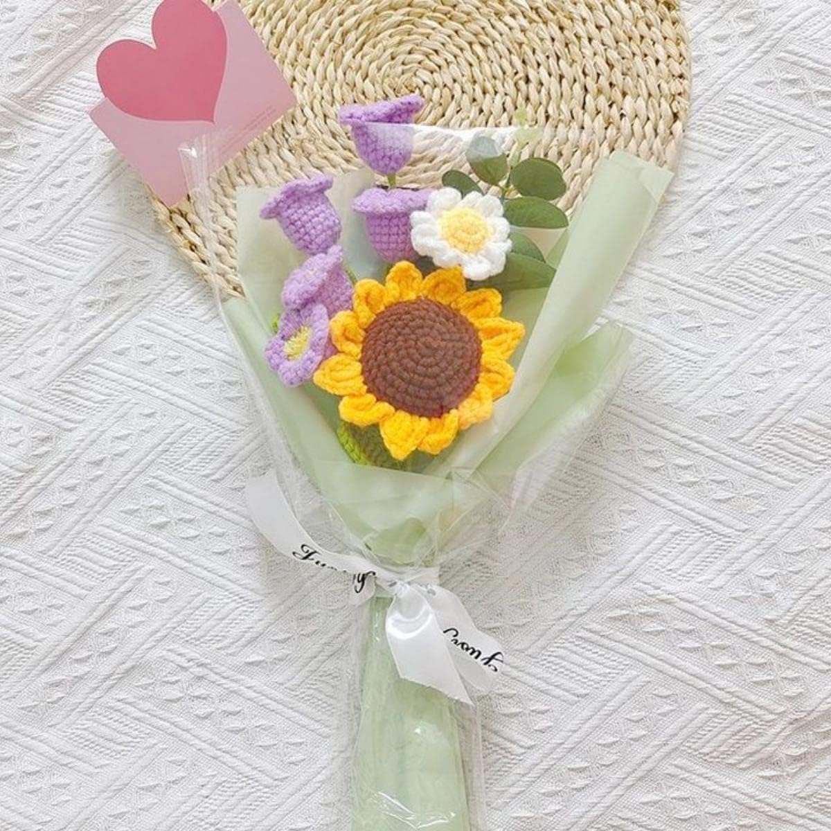 Crochet Flower Bouquet, 30x20x5cm Knitted Handmade Decorative