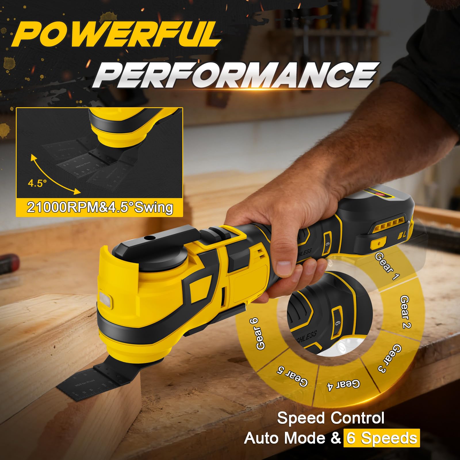 WingFly Multitool Oscillante Compatibile Dewalt 18V 20V 6 Velocità 10000-20000 OPM Senza Batteria