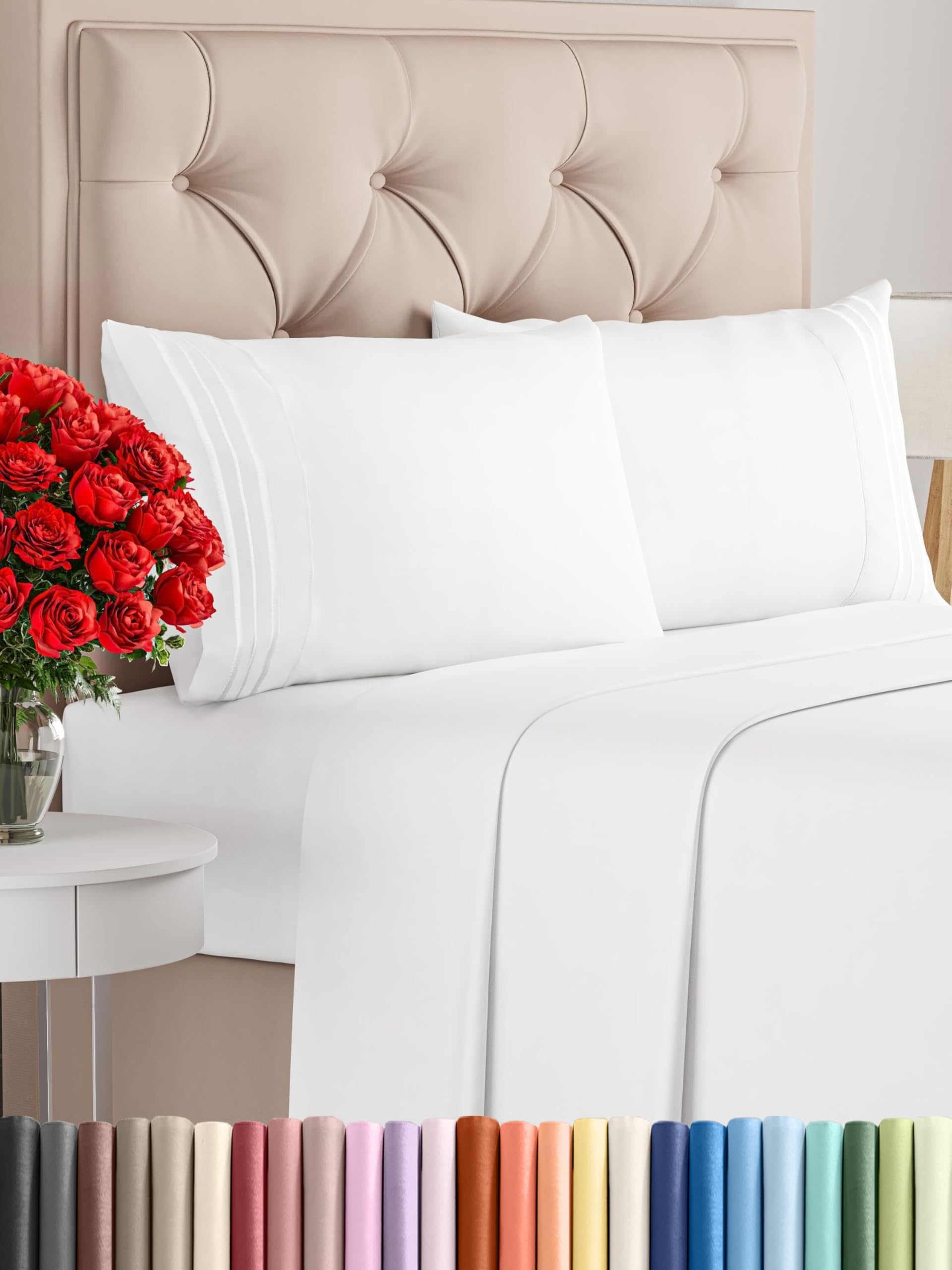 King Size 4 Piece Sheet Set - Comfy Breathable & Cooling Sheets - Hotel Luxury Bed Sheets for Women & Men - Deep Pockets, Easy-Fit, Extra Soft & Wrinkle Free Sheets - White Oeko-Tex Bed Sheet Set
