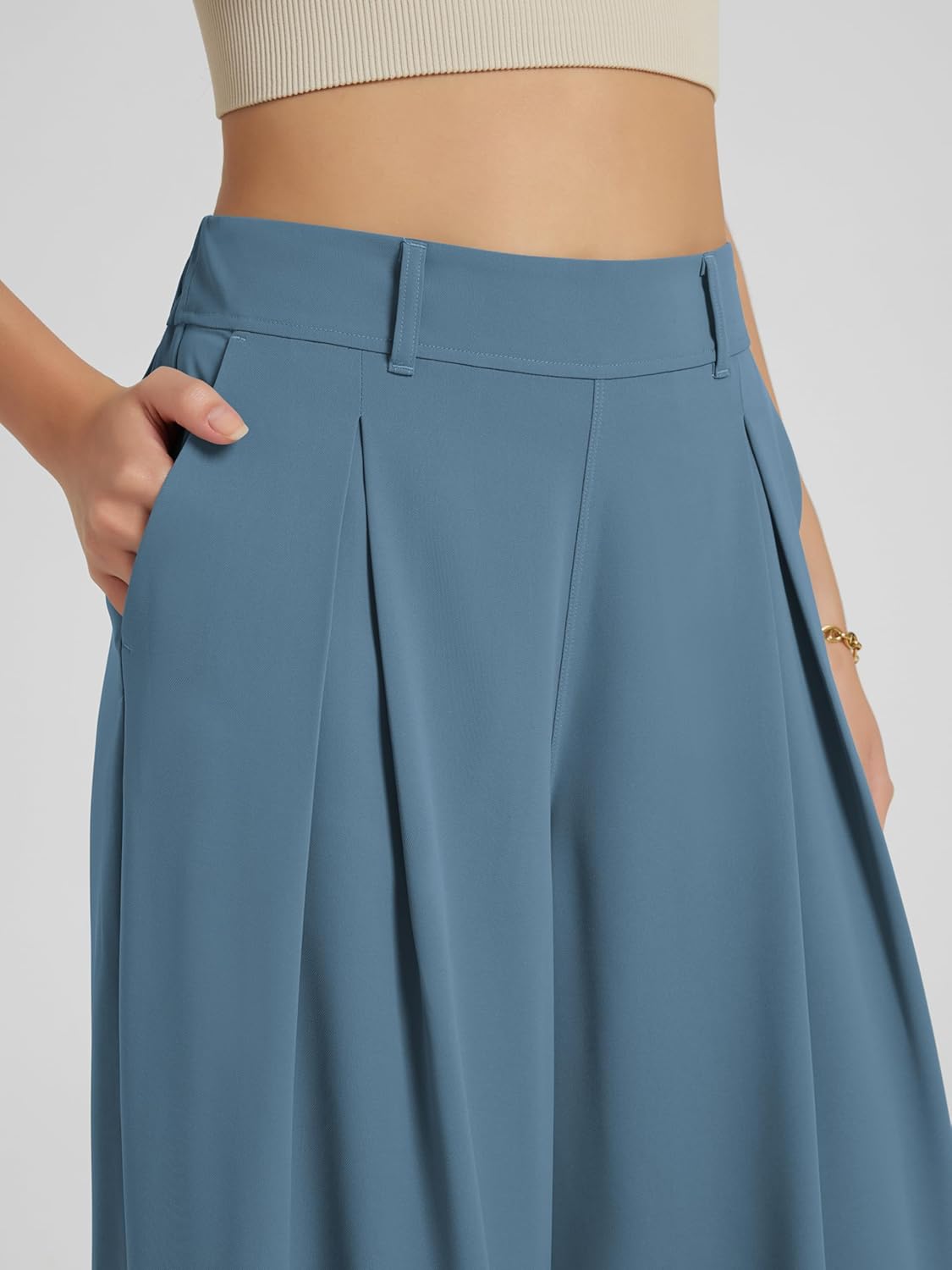 ODODOS Chiffon Flowy Pleated Wide Leg Pants for Women Lightweight High Waist Trouser with Pockets-27/29" /31" Inseam - Image 5