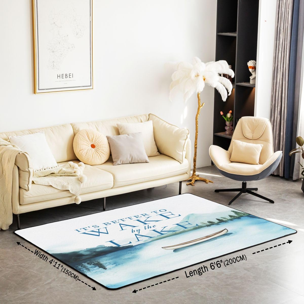 Homewish Dywaniki do domu nad jeziorem 150 x 200 cm do sypialni salonu - rustykalna kabina styl wiejski nowoczesny dywan podłogowy pływanie łódką duże dywany wiejskie jezioro życie niegubi włosia