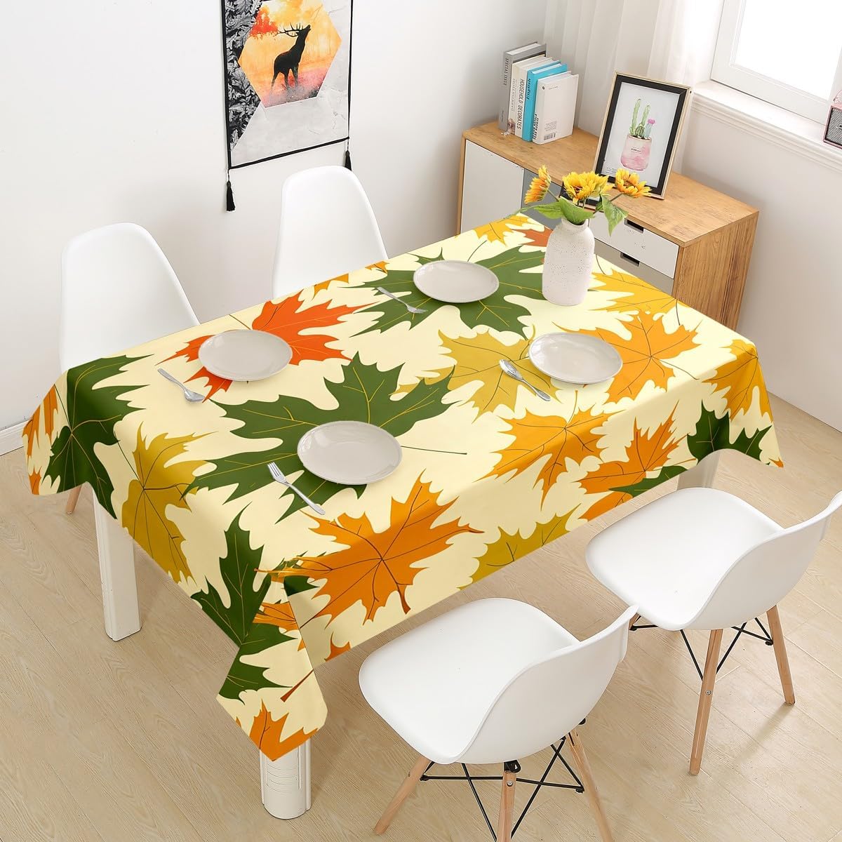 Maple Leaf Table Clothes Colorful Tablecloths 55"X87" for Kids Child Girls,Botanical Table Cover Watercolor Canada Flag Autumn Leaves Table Accessories Colored Plant Kitchen Decor,Multicolor