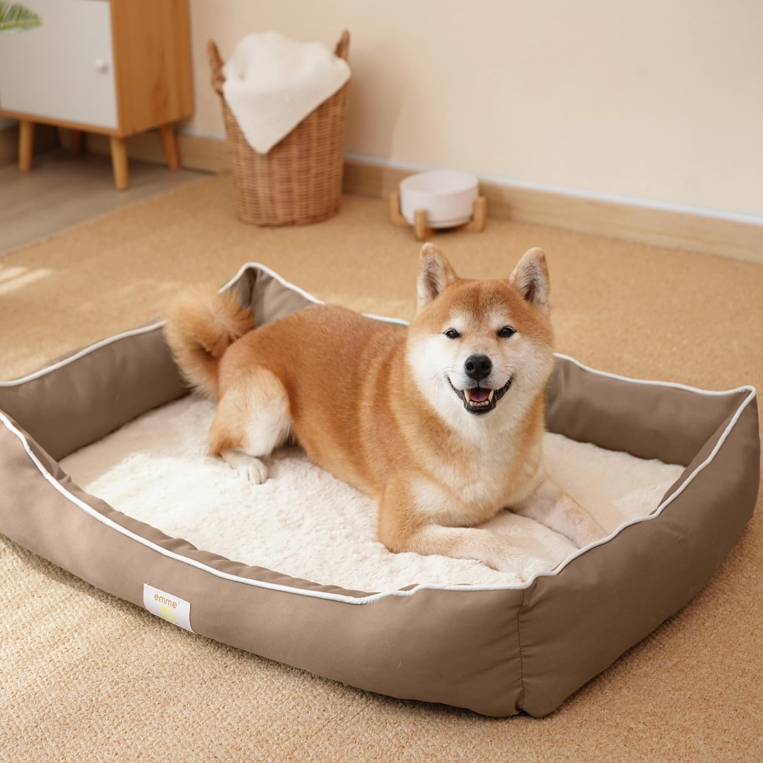 EMME Waterproof Dog Bed All-Season Pet Bed Washable Pet Sofa Sturdy Oxford Fabric Non-steamy Pet Cushion Non-Slip 90x60x14cm, Brown — image 1