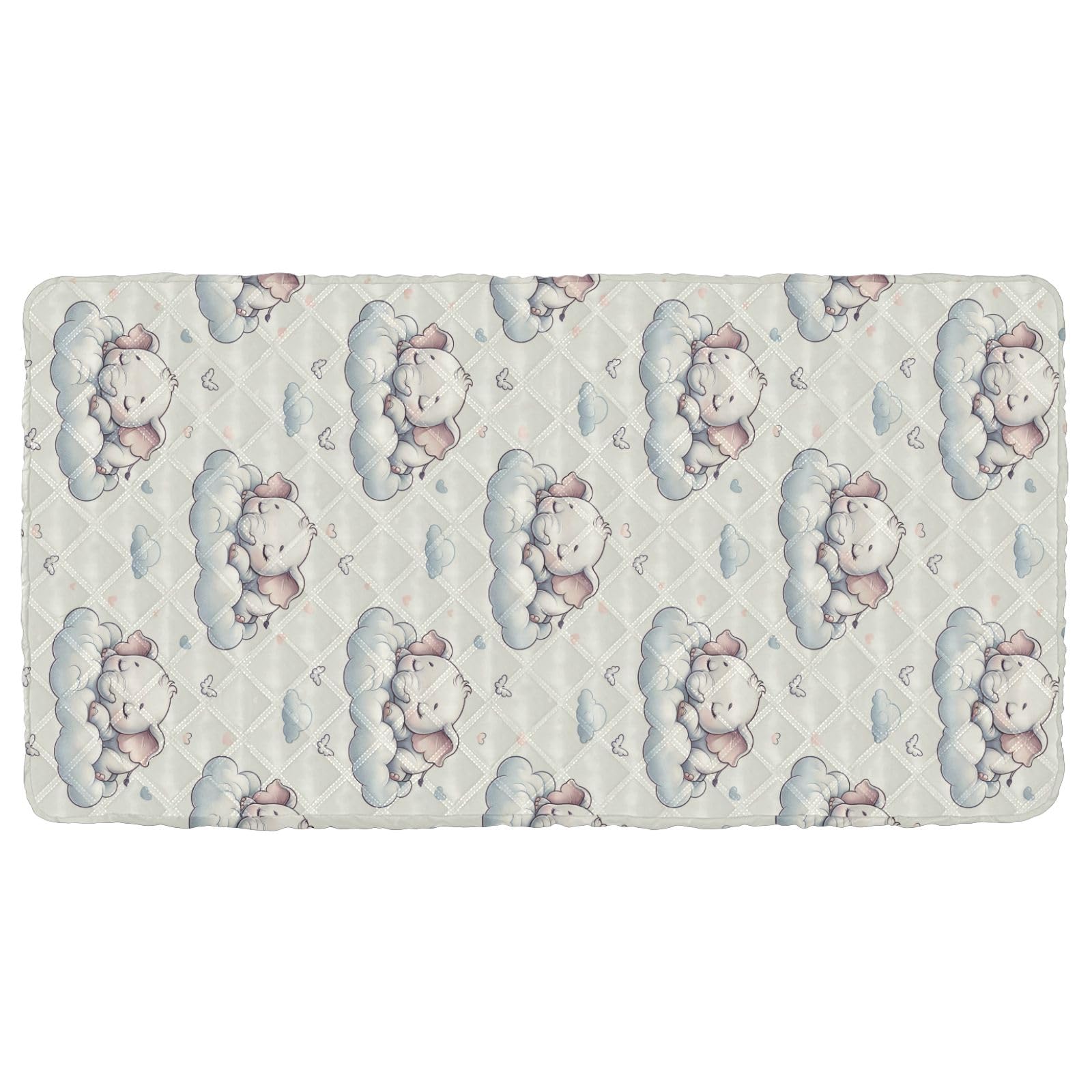 Portable Toddler Bed Sheet for Kids Cute Sleeping Little Elephants on Clouds Travel Bed Fitted Sheet