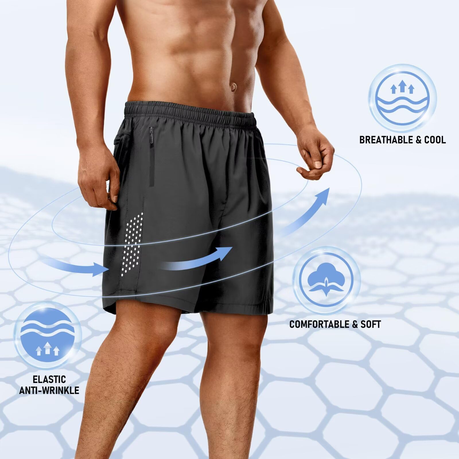 Paquete de 2 pantalones cortos deportivos para hombre, secado rápido, pantalones cortos de correr de 7 pulgadas, malla transpirable, pantalones cortos de entrenamiento con bolsillos con