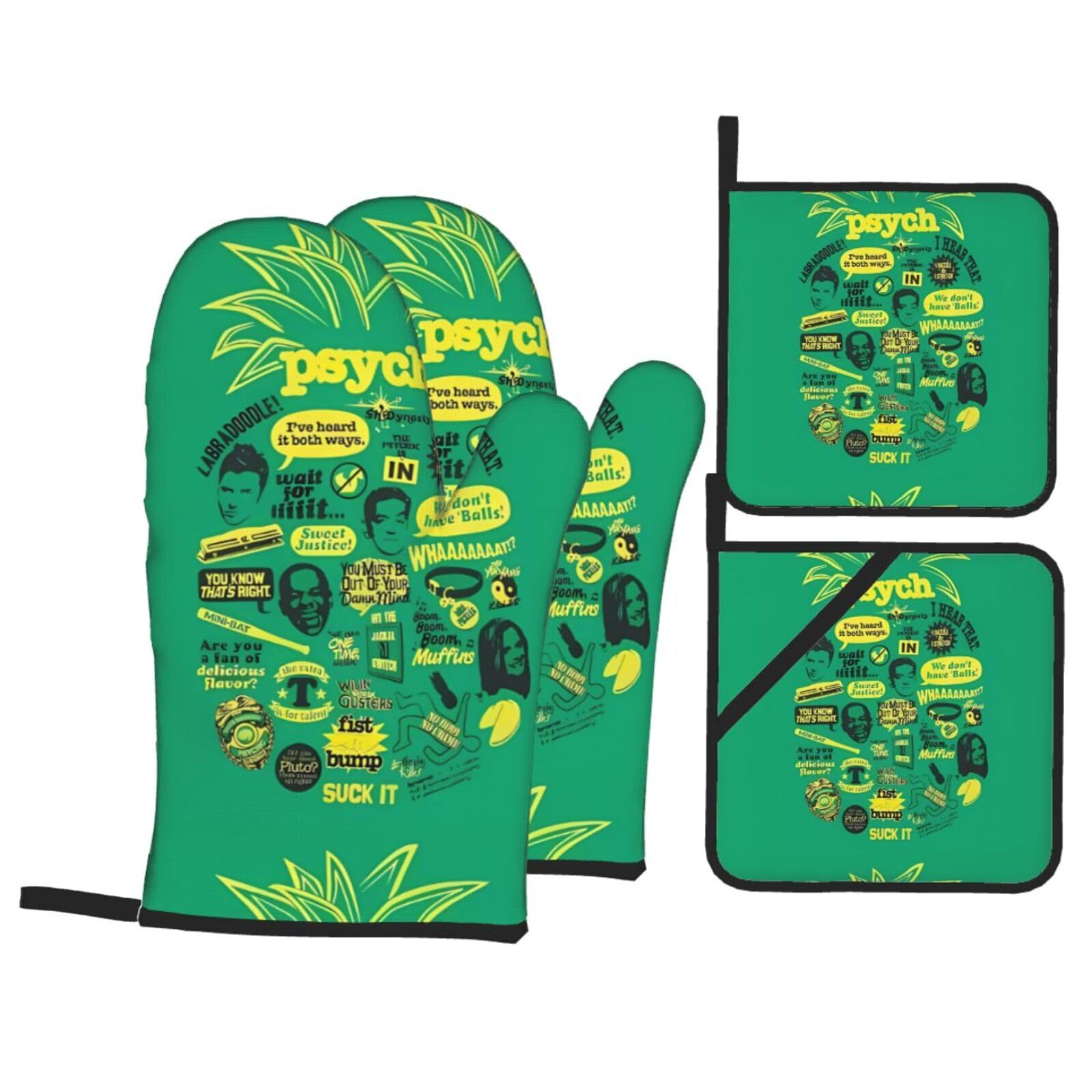 HJFCZH Psych pineapple quote Prints Kitchen Throw Set: Durable Oven Layers with Waterproof Polyester – 4 Piece Heat Protection System