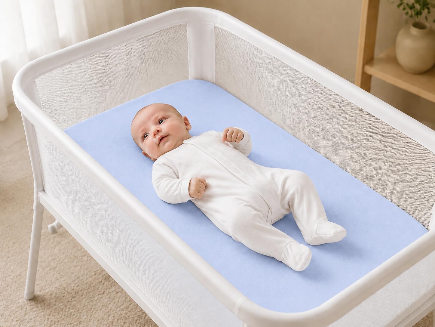 SheetWorld Baby Fitted Bassinet Sheet Fits Nuna Mixx, Bugaboo Fox, UPPAbaby 12 x 29, 100% Cotton Jersey Hypoallergenic, Baby Blue, Made in USA image 2