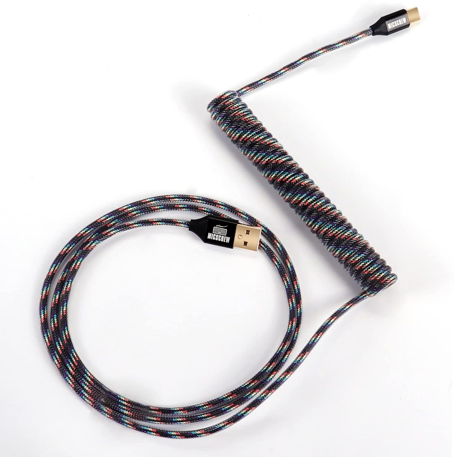 USB C Keyboard Cable with Coil, 50 INCH Coiled USB C Cable