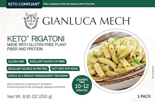 Gianluca Mech - Pasta keto baja en carbohidratos, formato italiano Rigatoni, sin gluten, alto contenido de fibra, ideal para control de diabetes y