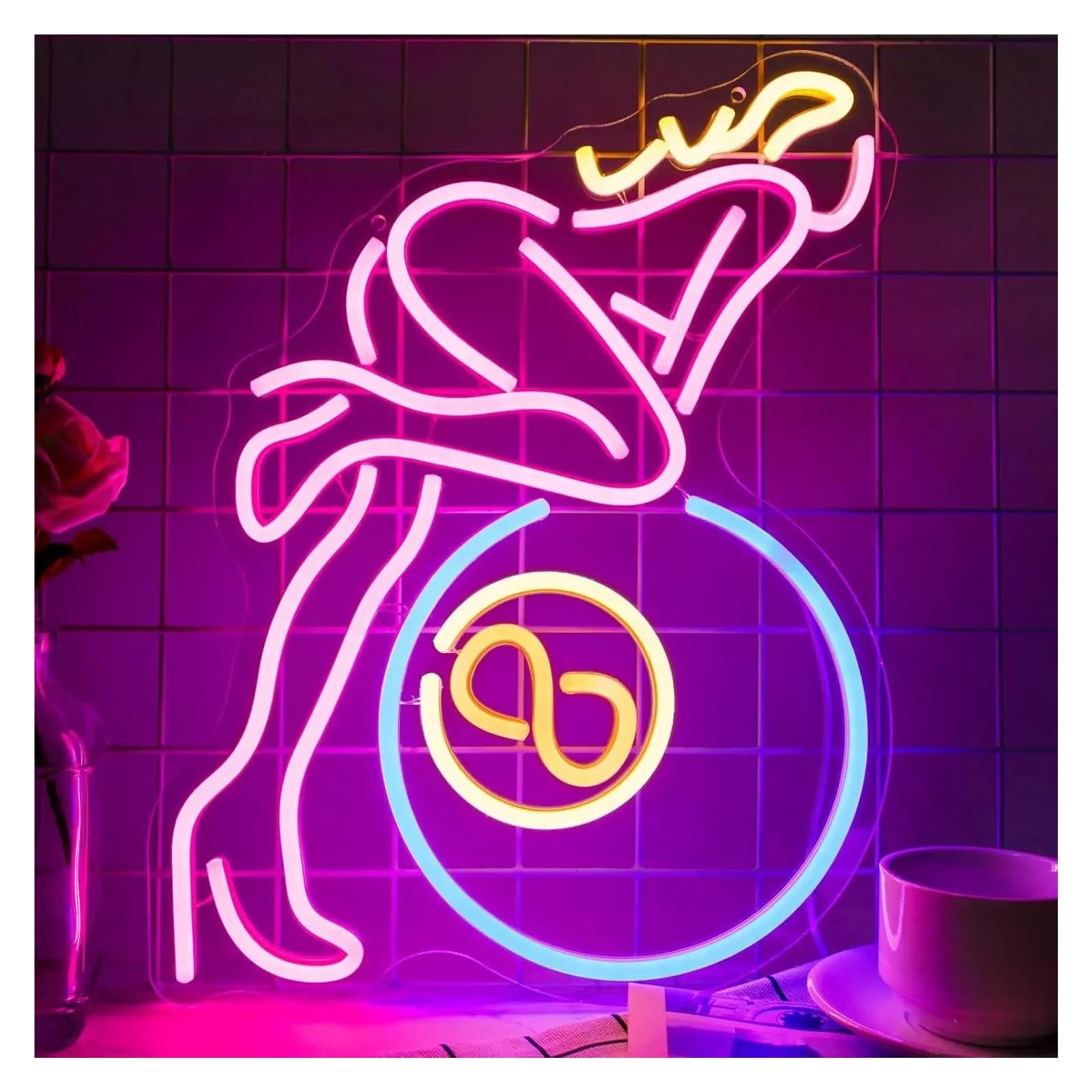 LEMST Sign Lamp Beauty Neon Signs USB Powered, Billiards Neon Lights Suitable for Party Window Decor Open Neon Lights 30.4cmx37cm