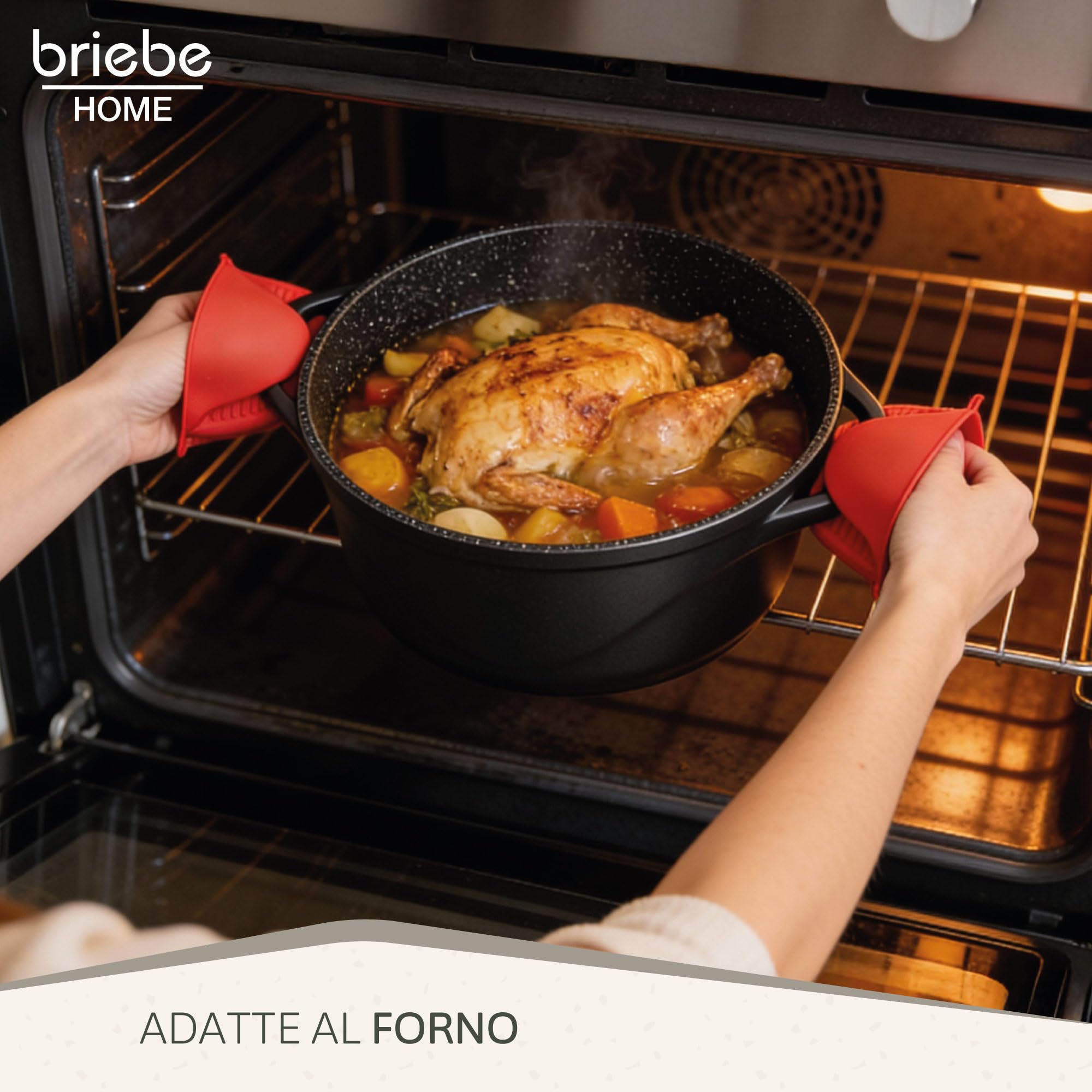 briebe Set Pentole Induzione Batteria 8 Pezzi, 4 Casseruola, Alluminio Pressofuso, Antiaderente senza PFOA, Coperchi in Vetro, Guanti in Silicone, Vetroceramica, Gas, Forno, MGK-12