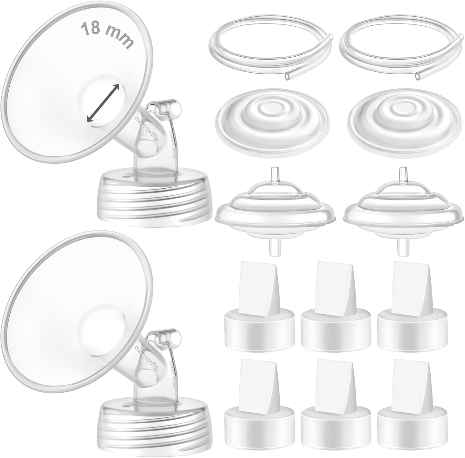 Maymom Pump Parts Compatible with Spectra S1 S2 9 Plus Pumps; Incl 18 mm Wide Mouth Flange Backflow Protector Membrane Duckbill Valve Tube; Not Original Spectra Shield Parts