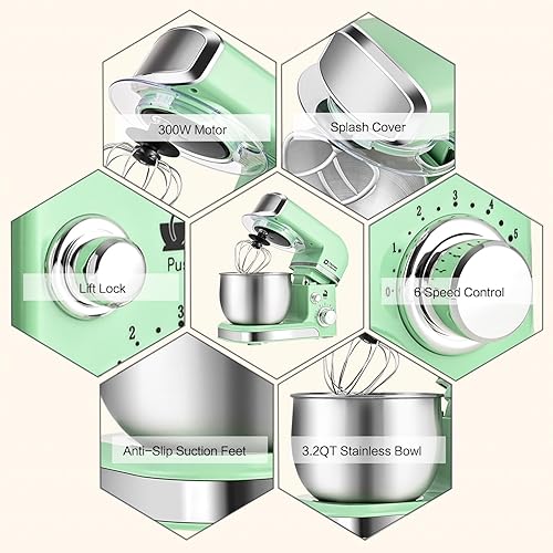 Miniatura 5 de Kitchen in the box Batidora de pie, mini batidora eléctrica de alimentos de 3.2 cuartos de galón, batidora de cocina ligera portátil de 6