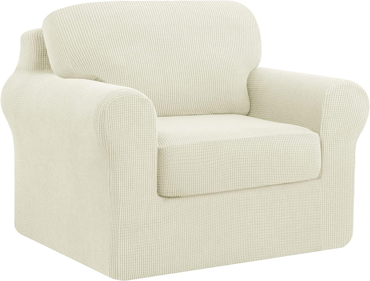 FXBZA Sofa Slipcovers 5-Piece Sofa Cover Sets, Stretch Sectional Sofa Slipcover with Separate Backrests and Cushions with Elastic Band, Checks Spandex (Ivory,1 Seater(80-120cm))